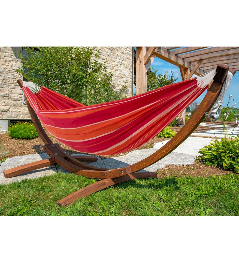 Plow & Hearth Swings & Hammocks Outdoor Living Double Hammock With Stand - Blue Lagoon