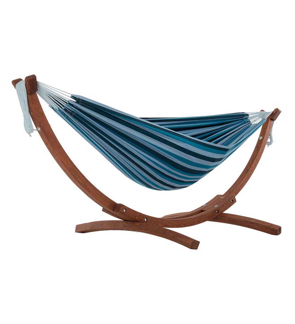 Plow & Hearth Swings & Hammocks Outdoor Living Double Hammock With Stand - Blue Lagoon