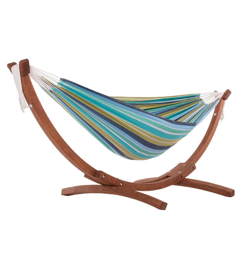 Plow & Hearth Swings & Hammocks Outdoor Living Double Hammock With Stand - Blue Lagoon