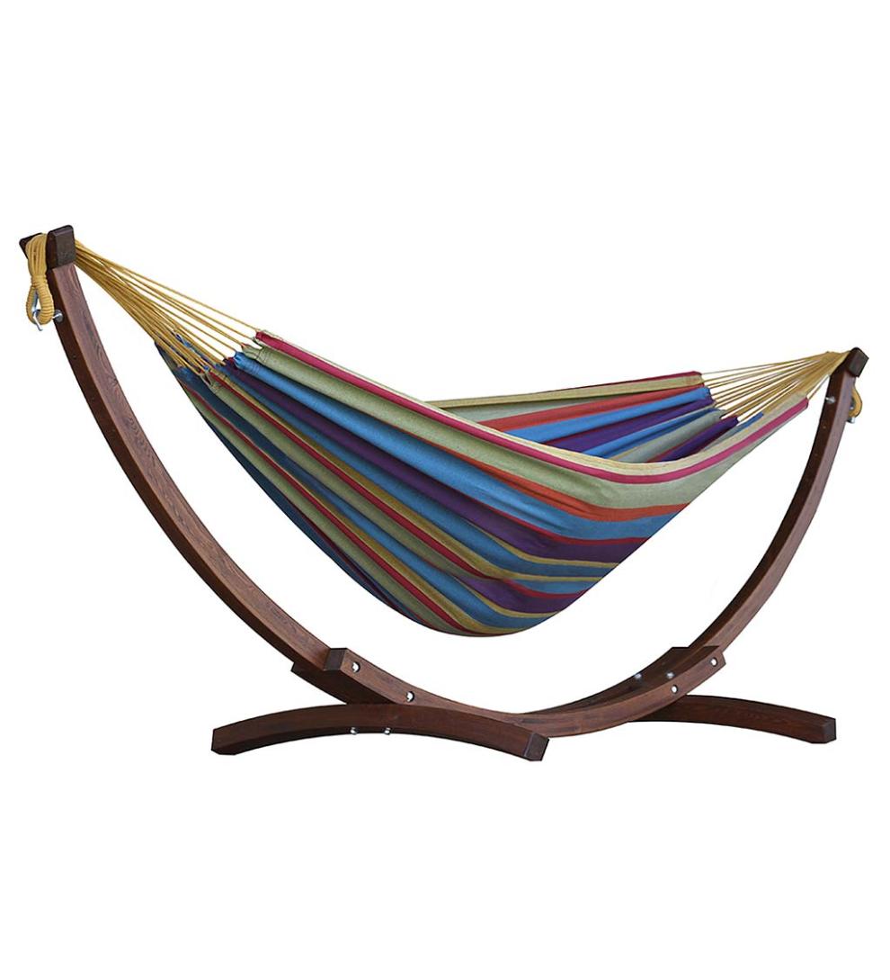 Plow & Hearth Swings & Hammocks Outdoor Living Double Hammock With Stand - Blue Lagoon