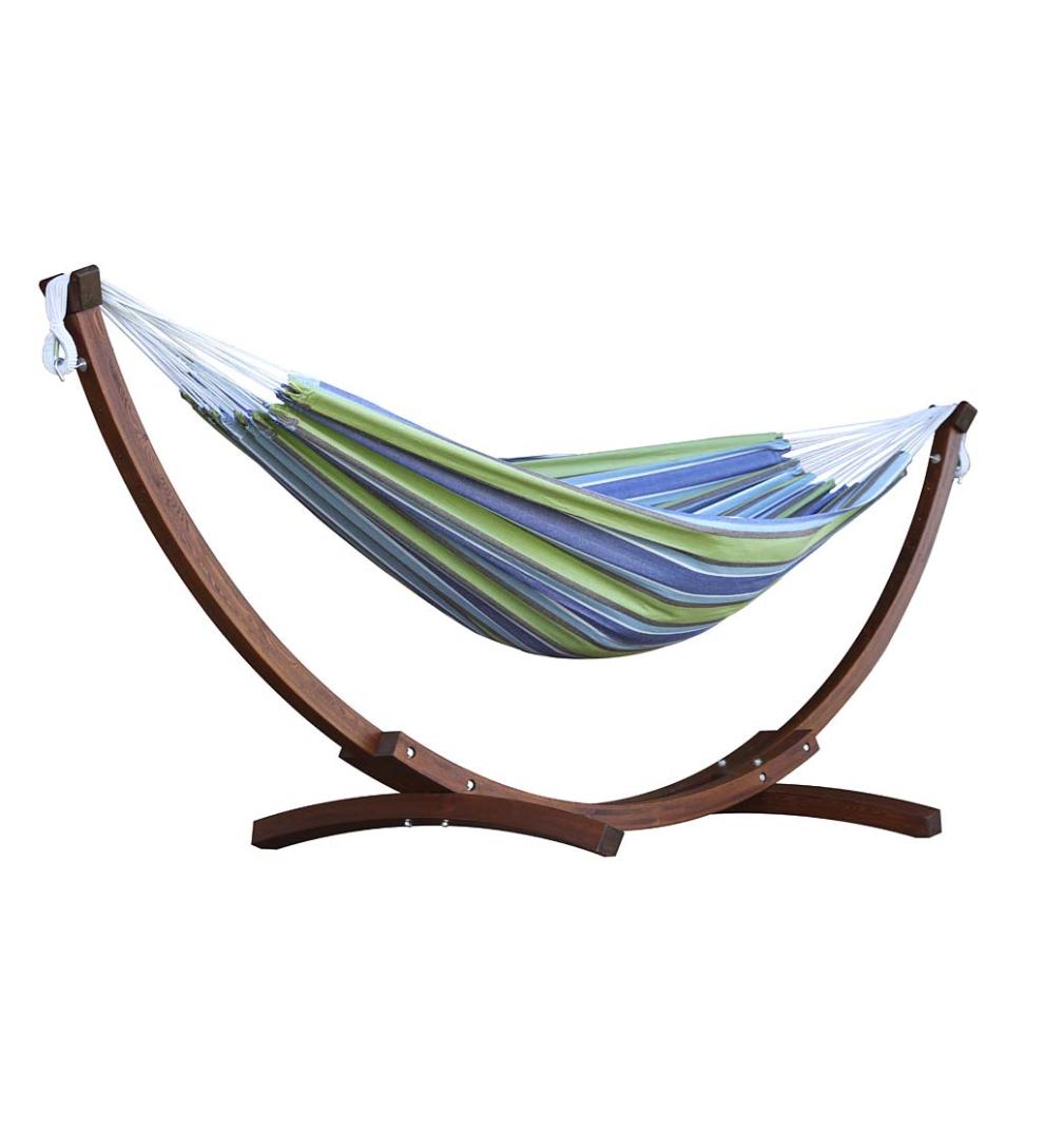 Plow & Hearth Swings & Hammocks Outdoor Living Double Hammock With Stand - Blue Lagoon