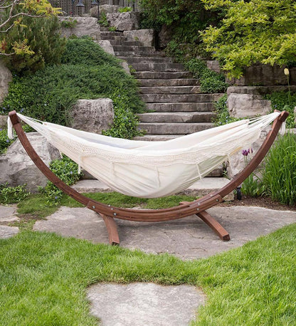 Plow & Hearth Swings & Hammocks Outdoor Living Double Hammock With Stand - Blue Lagoon