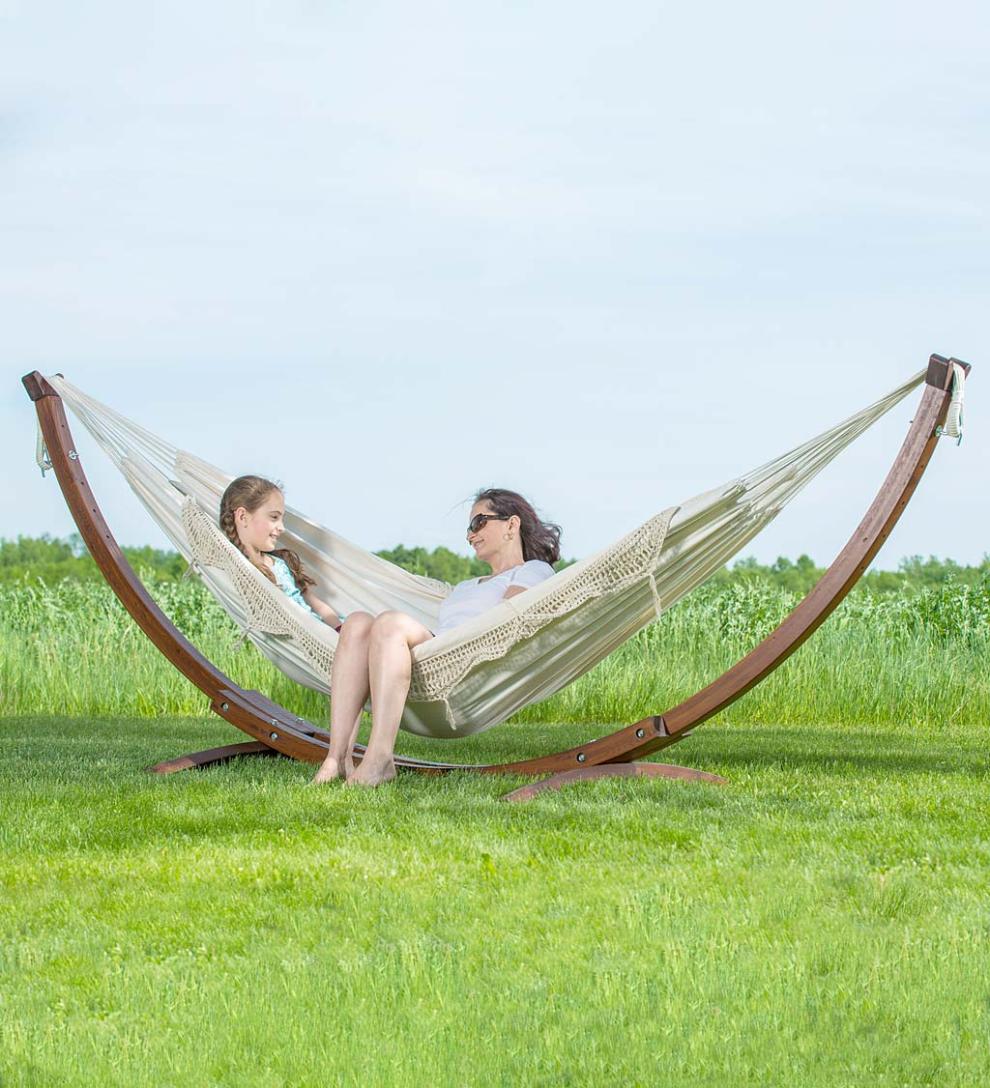 Plow & Hearth Swings & Hammocks Outdoor Living Double Hammock With Stand - Blue Lagoon