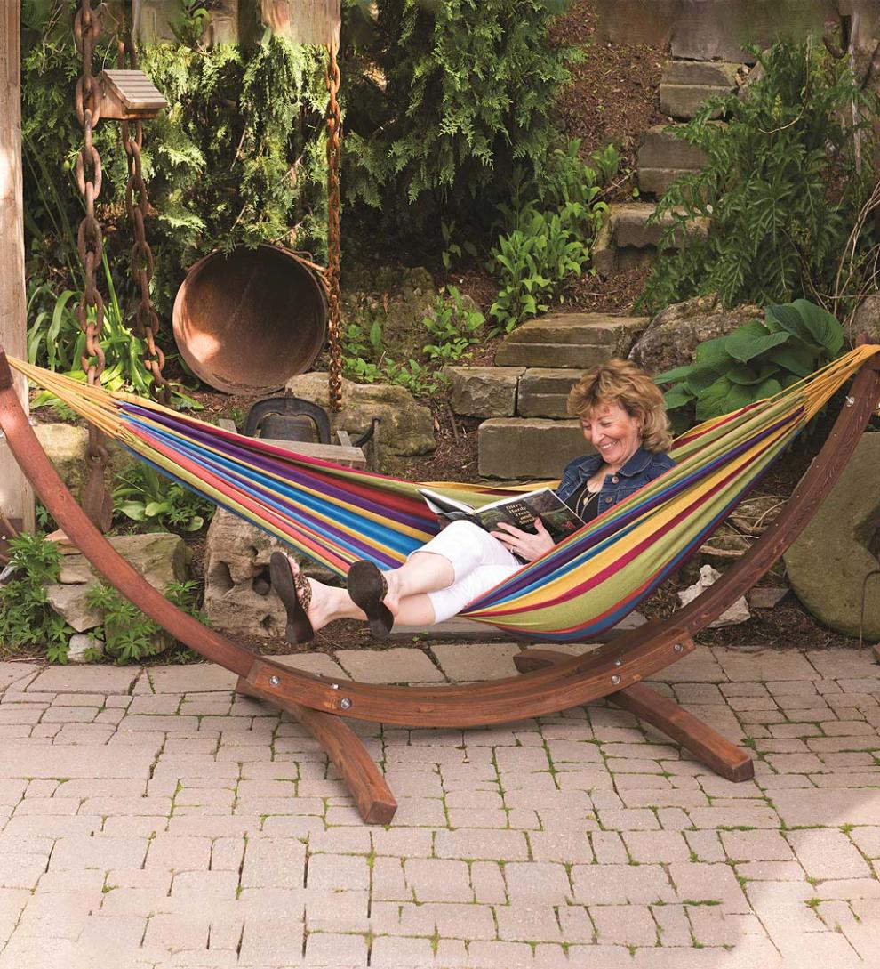 Plow & Hearth Swings & Hammocks Outdoor Living Double Hammock With Stand - Blue Lagoon