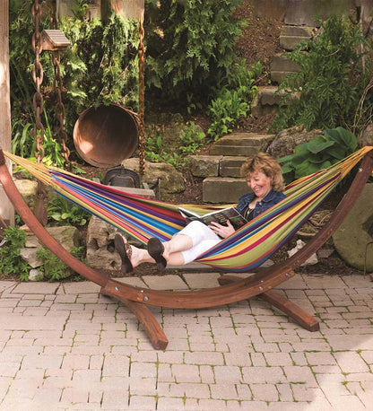 Plow & Hearth Swings & Hammocks Outdoor Living Double Hammock With Stand - Blue Lagoon