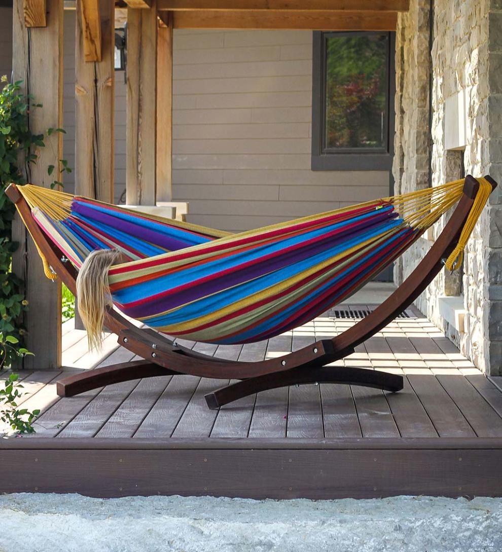Plow & Hearth Swings & Hammocks Outdoor Living Double Hammock With Stand - Blue Lagoon