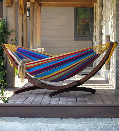 Plow & Hearth Swings & Hammocks Outdoor Living Double Hammock With Stand - Blue Lagoon
