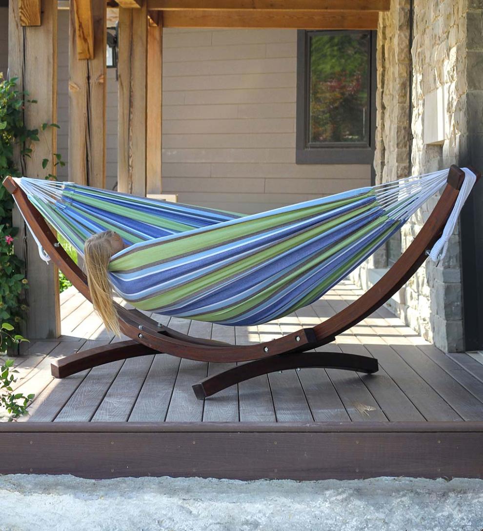 Plow & Hearth Swings & Hammocks Outdoor Living Double Hammock With Stand - Blue Lagoon