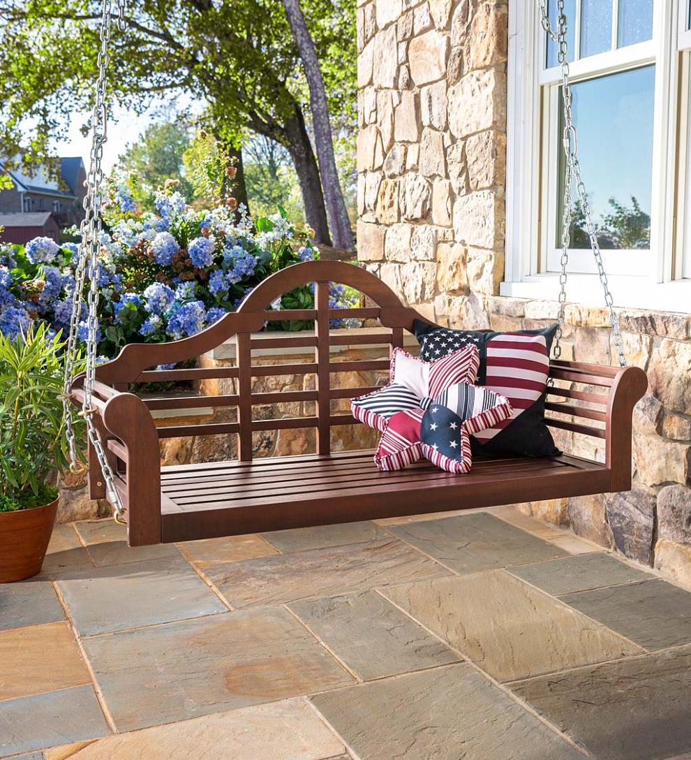 Plow & Hearth Swings & Hammocks Outdoor Living Lutyens Fsc-Certified Eucalyptus Wood Porch Swing - Black