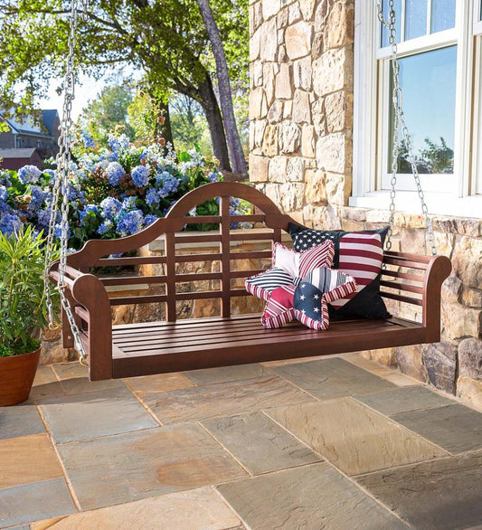 Plow & Hearth Swings & Hammocks Outdoor Living Lutyens Fsc-Certified Eucalyptus Wood Porch Swing - Black