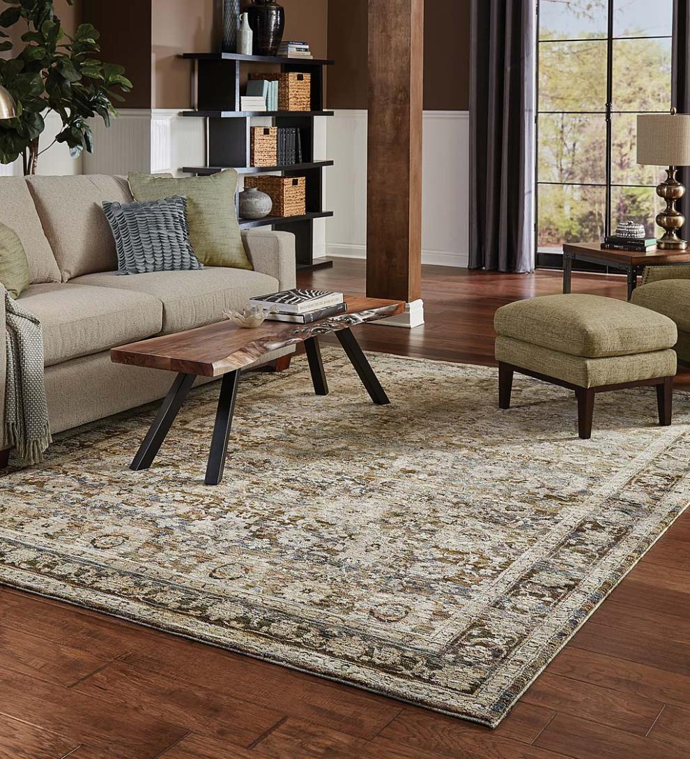 Plow & Hearth Synthetic Rugs Indoor Living Ashland Evening Synthetic Blend Indoor Border Rug