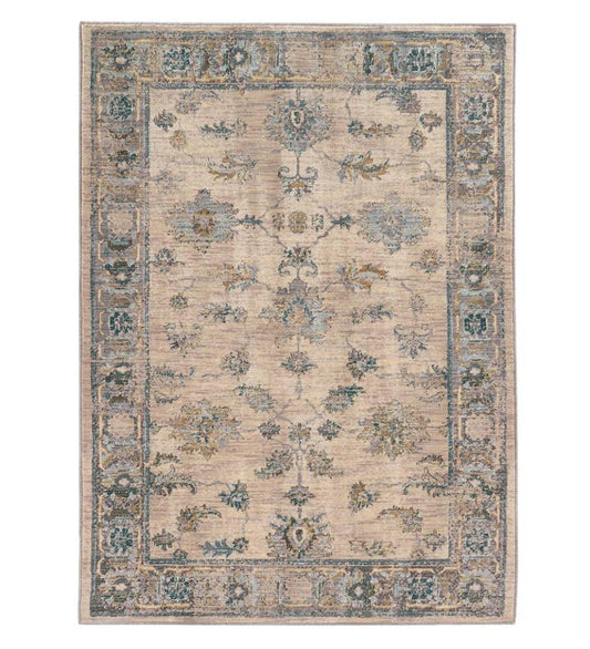 Plow & Hearth Synthetic Rugs Indoor Living Covington Ivory And Blue Antiqued Floral Rug