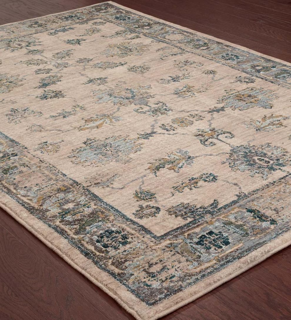 Plow & Hearth Synthetic Rugs Indoor Living Covington Ivory And Blue Antiqued Floral Rug