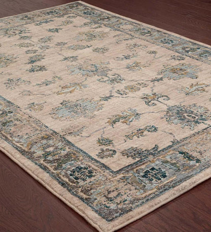 Plow & Hearth Synthetic Rugs Indoor Living Covington Ivory And Blue Antiqued Floral Rug