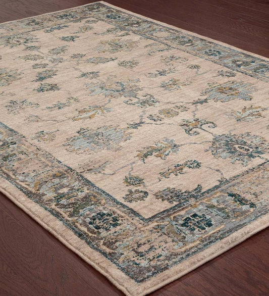 Plow & Hearth Synthetic Rugs Indoor Living Covington Ivory And Blue Antiqued Floral Rug