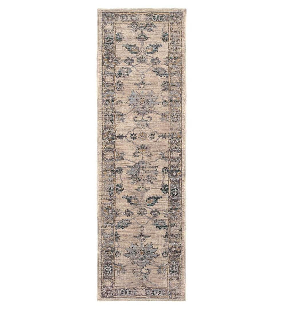 Plow & Hearth Synthetic Rugs Indoor Living Covington Ivory And Blue Antiqued Floral Rug