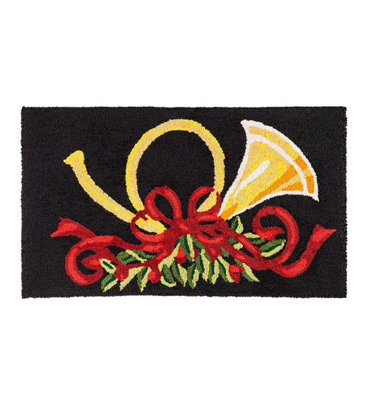 Plow & Hearth Synthetic Rugs Indoor Living Holiday French Horn Hooked Rug