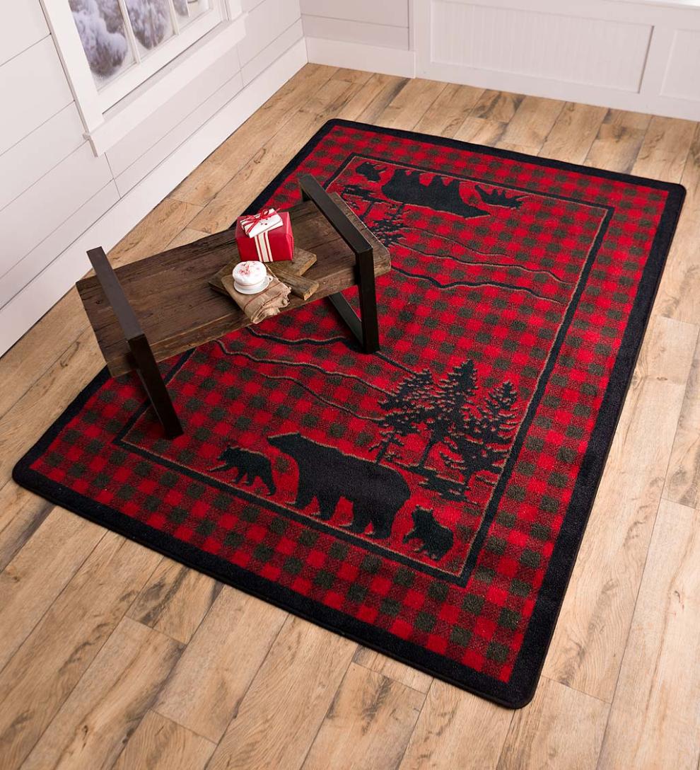 Plow & Hearth Synthetic Rugs Indoor Living Huntington Bear Buffalo Check Endurastran Rug