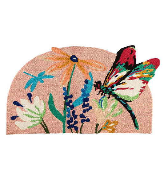 Plow & Hearth Synthetic Rugs Indoor Living Indoor/Outdoor Dragonfly Garden Hooked Accent Rug