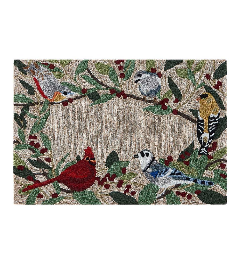 Plow & Hearth Synthetic Rugs Indoor Living Indoor/Outdoor Synthetic Blend Birds Border Rug