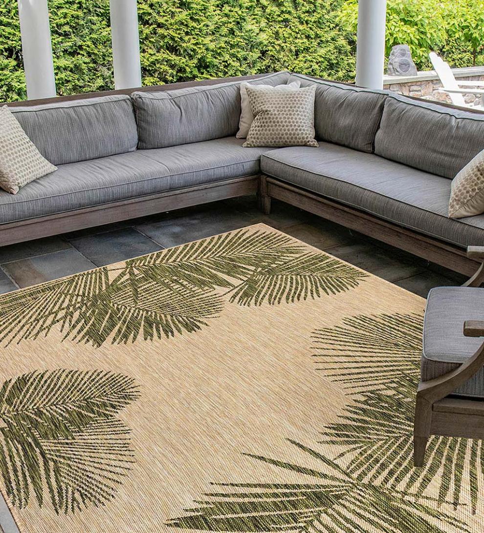 Plow & Hearth Synthetic Rugs Indoor Living Indoor/Outdoor Textured Palms Polypropylene Rug