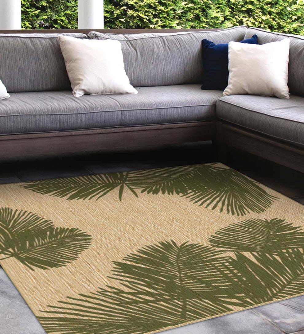 Plow & Hearth Synthetic Rugs Indoor Living Indoor/Outdoor Textured Palms Polypropylene Rug