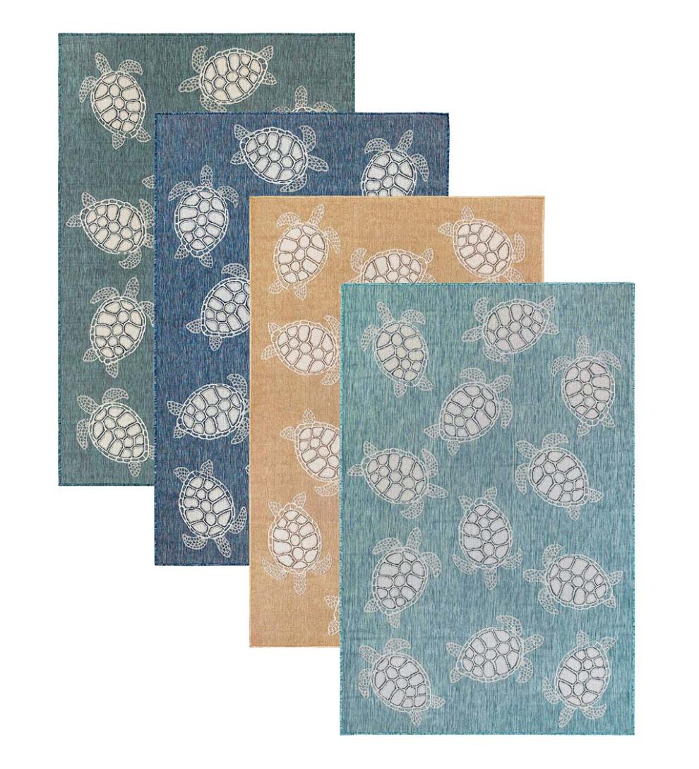 Plow & Hearth Synthetic Rugs Indoor Living Indoor/Outdoor Textured Sea Turtles Polypropylene Rug