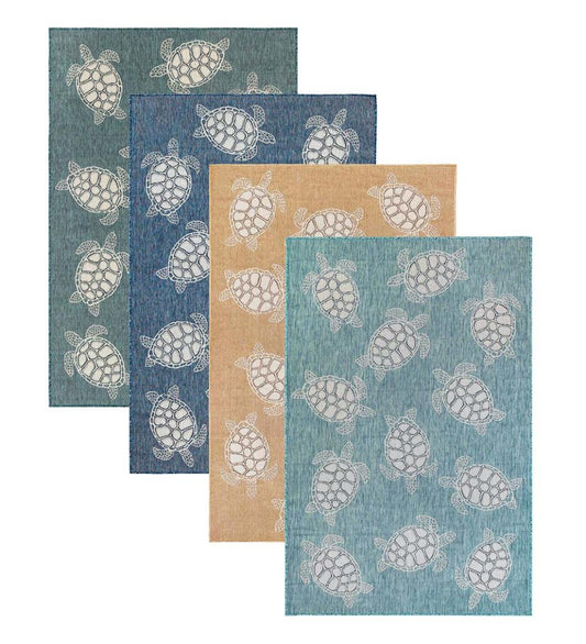 Plow & Hearth Synthetic Rugs Indoor Living Indoor/Outdoor Textured Sea Turtles Polypropylene Rug