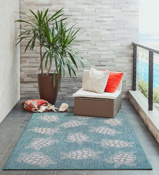 Plow & Hearth Synthetic Rugs Indoor Living Indoor/Outdoor Textured Sea Turtles Polypropylene Rug