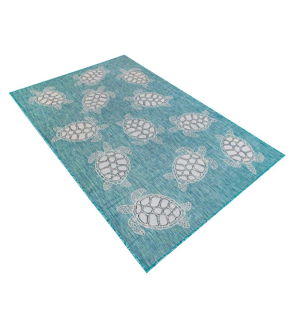 Plow & Hearth Synthetic Rugs Indoor Living Indoor/Outdoor Textured Sea Turtles Polypropylene Rug