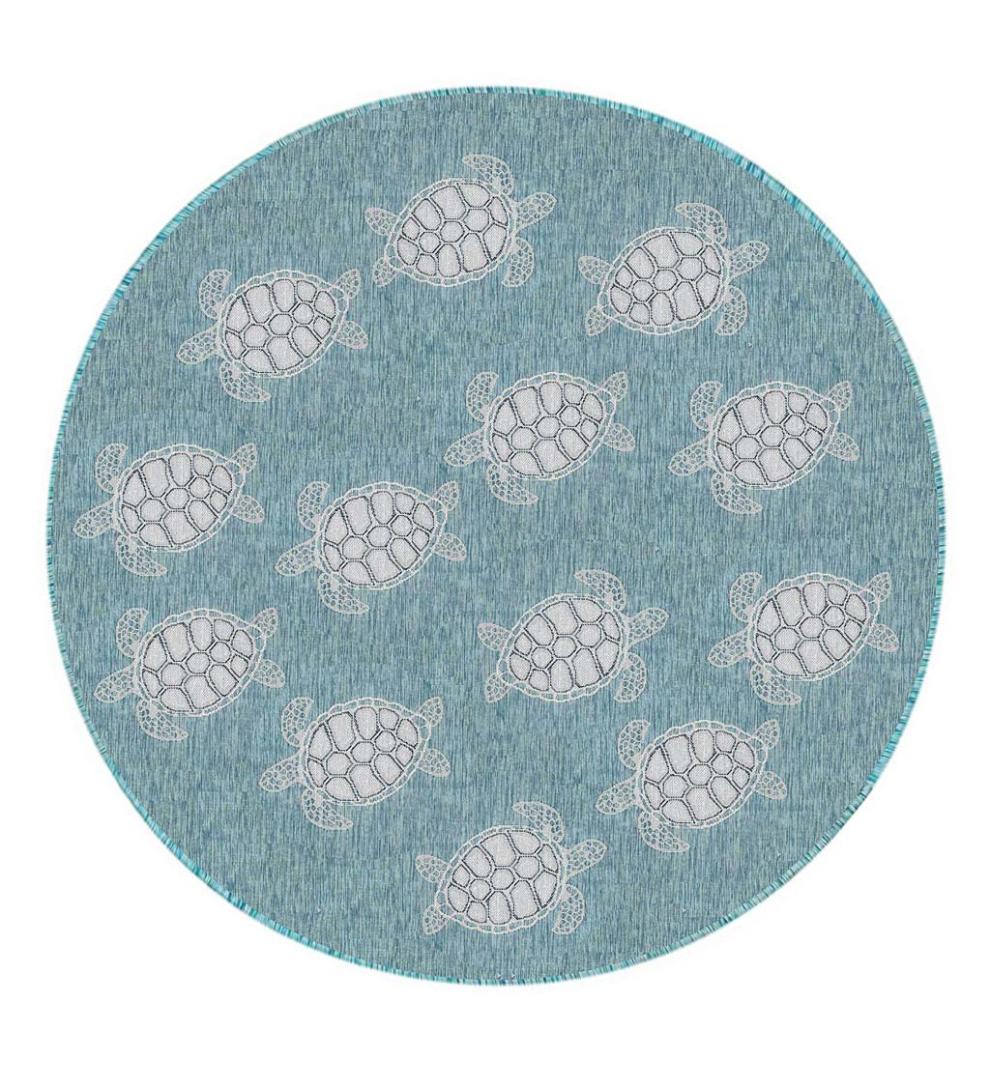 Plow & Hearth Synthetic Rugs Indoor Living Indoor/Outdoor Textured Sea Turtles Polypropylene Rug