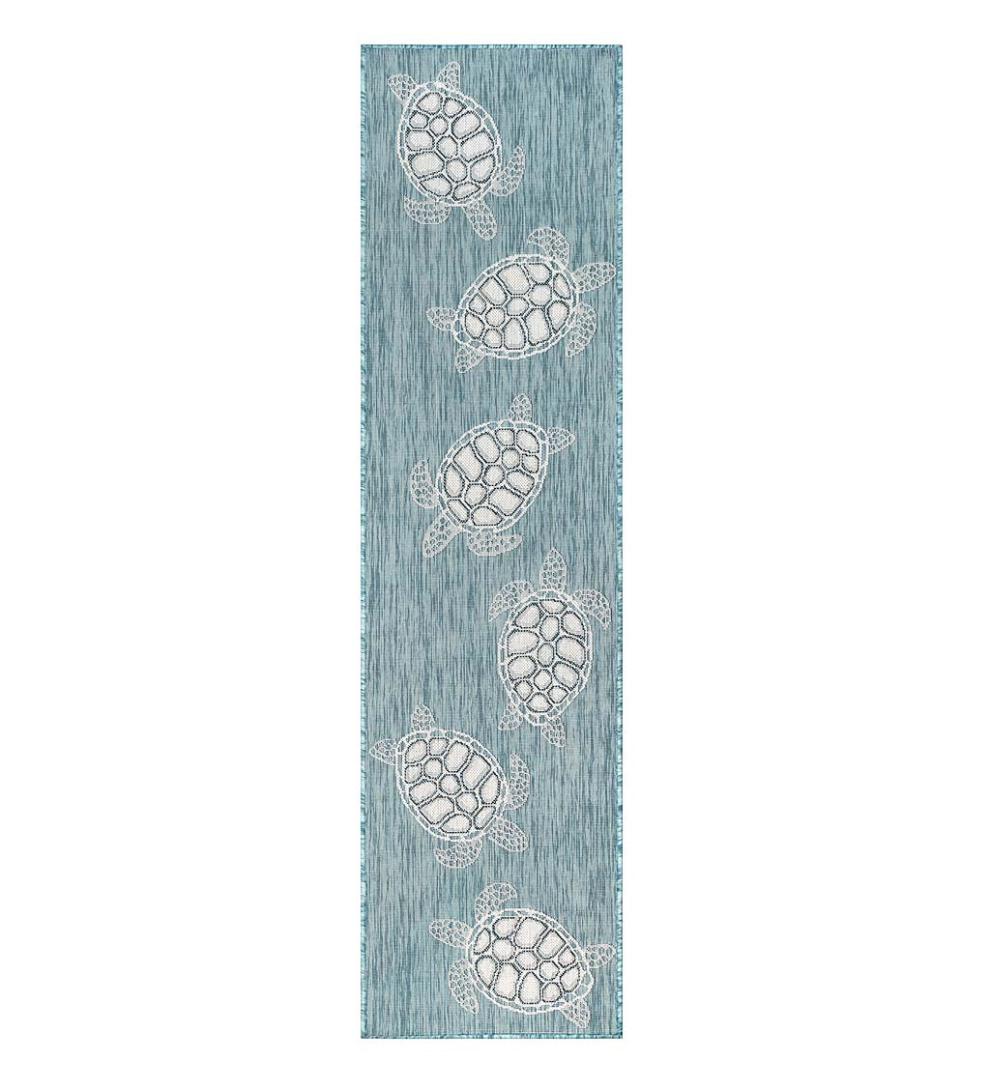 Plow & Hearth Synthetic Rugs Indoor Living Indoor/Outdoor Textured Sea Turtles Polypropylene Rug