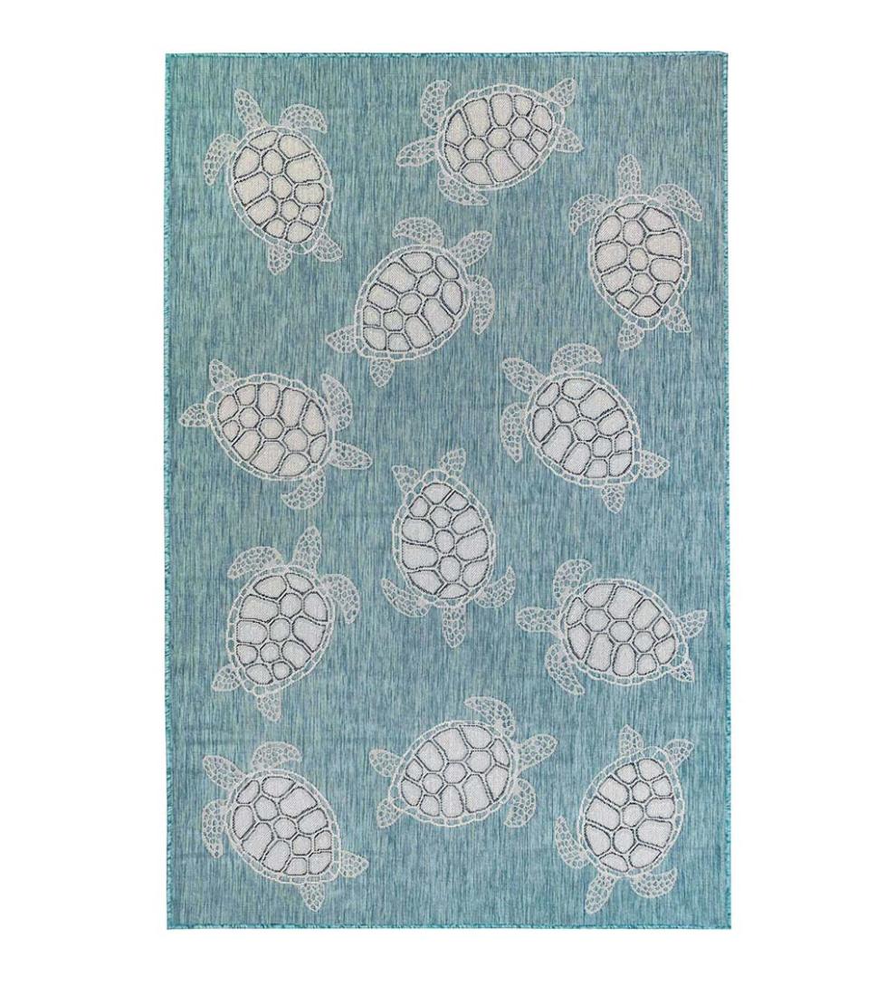 Plow & Hearth Synthetic Rugs Indoor Living Indoor/Outdoor Textured Sea Turtles Polypropylene Rug