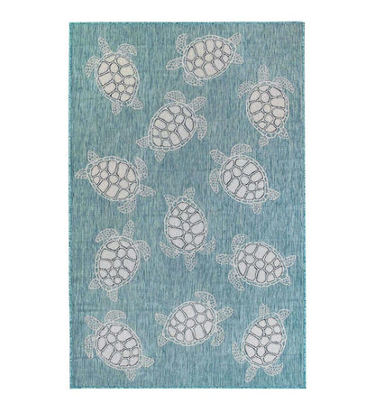 Plow & Hearth Synthetic Rugs Indoor Living Indoor/Outdoor Textured Sea Turtles Polypropylene Rug