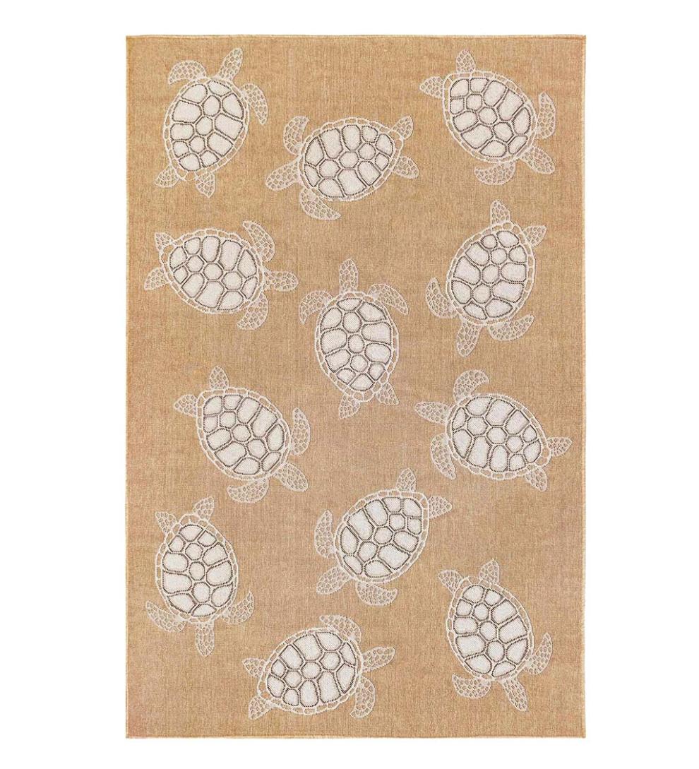 Plow & Hearth Synthetic Rugs Indoor Living Indoor/Outdoor Textured Sea Turtles Polypropylene Rug