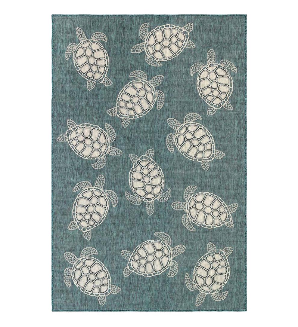 Plow & Hearth Synthetic Rugs Indoor Living Indoor/Outdoor Textured Sea Turtles Polypropylene Rug