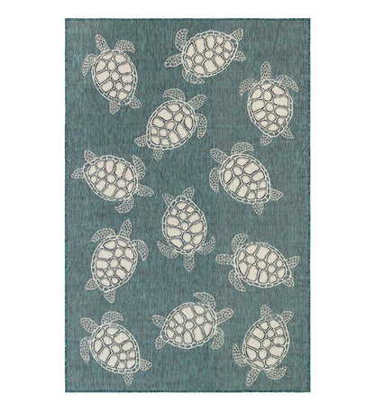 Plow & Hearth Synthetic Rugs Indoor Living Indoor/Outdoor Textured Sea Turtles Polypropylene Rug
