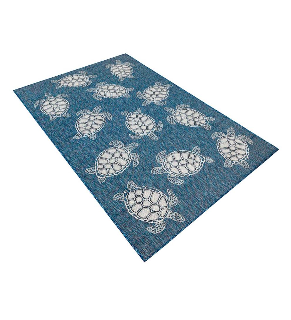 Plow & Hearth Synthetic Rugs Indoor Living Indoor/Outdoor Textured Sea Turtles Polypropylene Rug