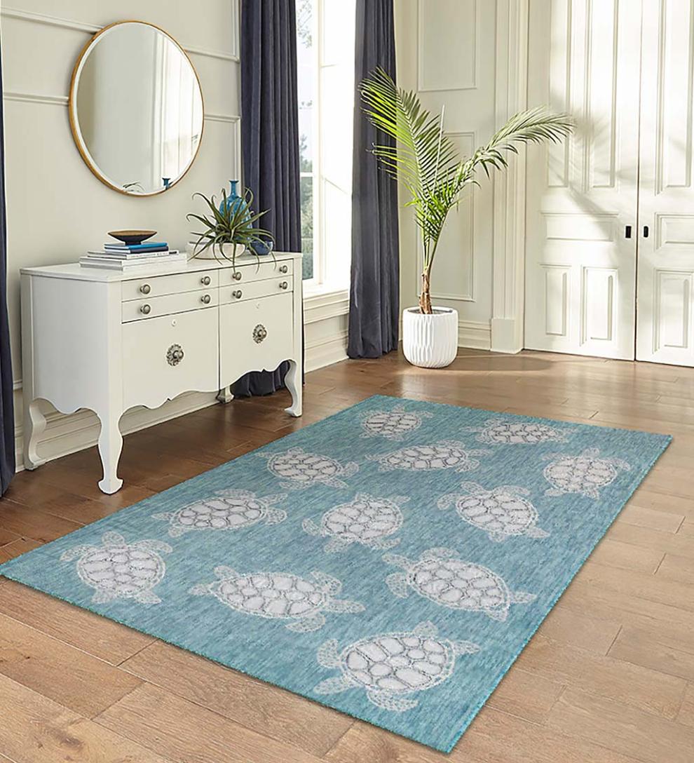 Plow & Hearth Synthetic Rugs Indoor Living Indoor/Outdoor Textured Sea Turtles Polypropylene Rug