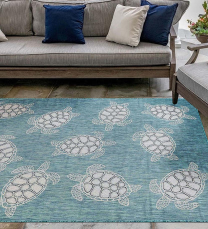 Plow & Hearth Synthetic Rugs Indoor Living Indoor/Outdoor Textured Sea Turtles Polypropylene Rug