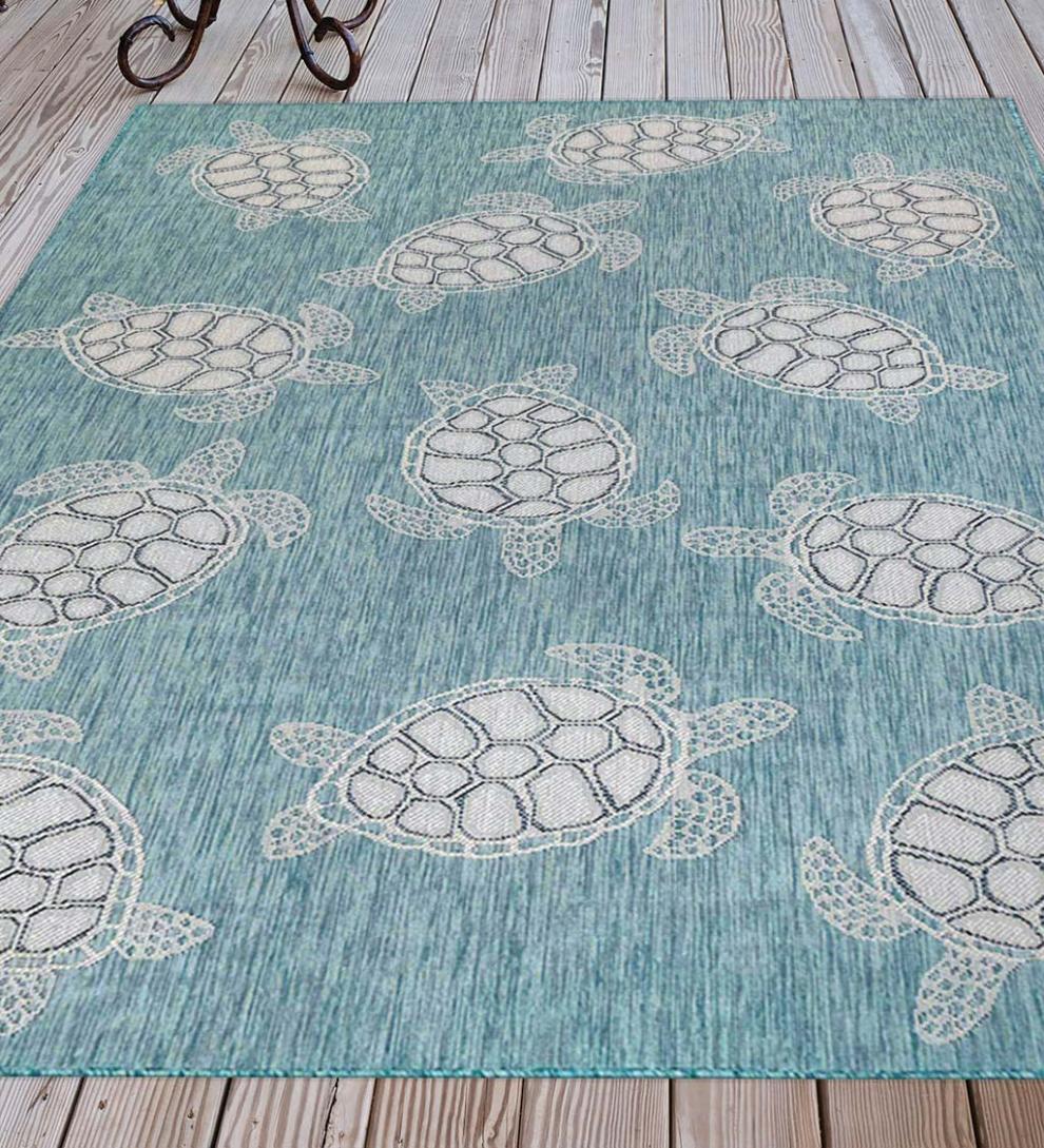 Plow & Hearth Synthetic Rugs Indoor Living Indoor/Outdoor Textured Sea Turtles Polypropylene Rug