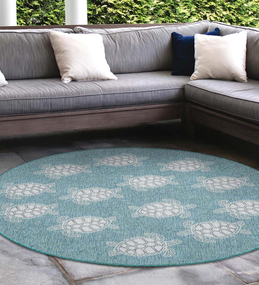Plow & Hearth Synthetic Rugs Indoor Living Indoor/Outdoor Textured Sea Turtles Polypropylene Rug
