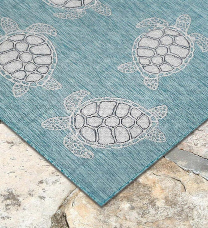 Plow & Hearth Synthetic Rugs Indoor Living Indoor/Outdoor Textured Sea Turtles Polypropylene Rug