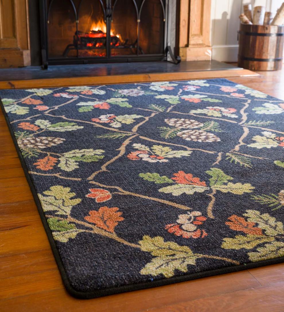 Plow & Hearth Synthetic Rugs Indoor Living Oakwood Pine Cone And Oak Leaf Endurastran Rug