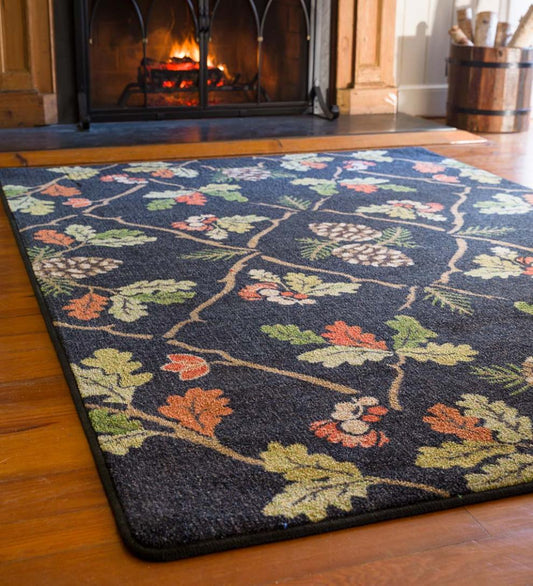 Plow & Hearth Synthetic Rugs Indoor Living Oakwood Pine Cone And Oak Leaf Endurastran Rug