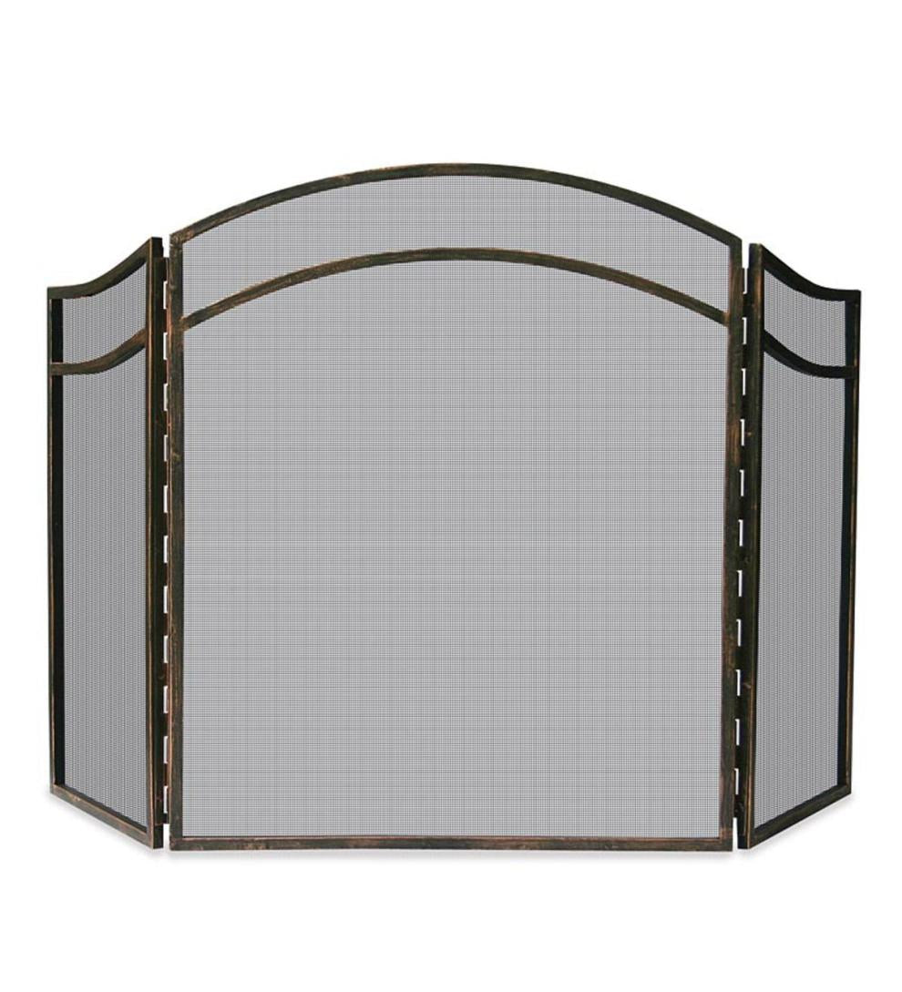 Plow & Hearth Tri-Panel Fireplace Screens Fireplace & Hearth Antique Rust Wrought Iron Tri-Folding Fireplace Screen With Arch - Rust