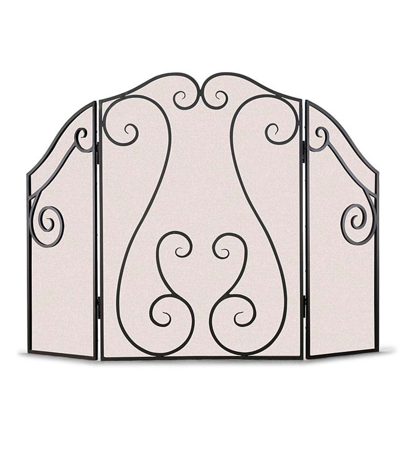 Plow & Hearth Tri-Panel Fireplace Screens Fireplace & Hearth Antique Scroll Hearth Screen - Black