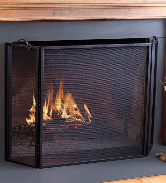Plow & Hearth Tri-Panel Fireplace Screens Fireplace & Hearth Classic Tri-Fold Flat-Guard Fire Screen - Black