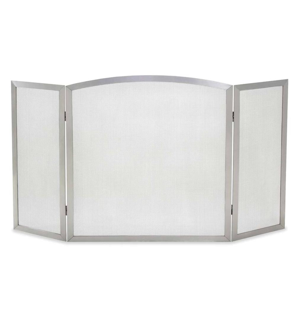 Plow & Hearth Tri-Panel Fireplace Screens Fireplace & Hearth Stainless Steel Newport Tri-Folding Fireplace Screen - Stainless Steel