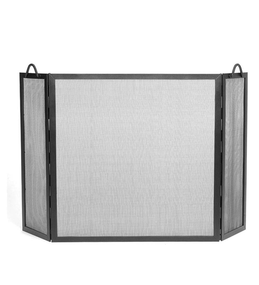 Plow & Hearth Tri-Panel Fireplace Screens Fireplace & Hearth Wrought Iron Twisted Rope Folding Fireplace Screen - Bronze